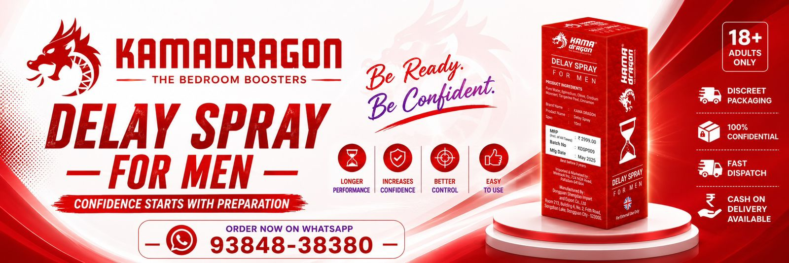 KamaDragon Delay Spray for Men — Buy 1 Get 1 Free, order on WhatsApp 93848-38380
